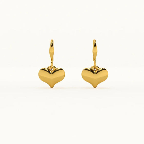 Elegant Heart Drop Dangle Earrings 925 Sterling Silver Yellow Plated