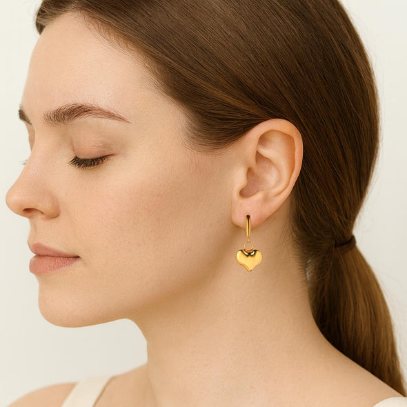 Elegant Heart Drop Dangle Earrings 925 Sterling Silver Yellow Plated