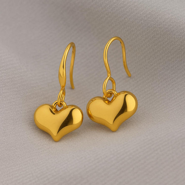Elegant Heart Drop Dangle Earrings 925 Sterling Silver Yellow Plated