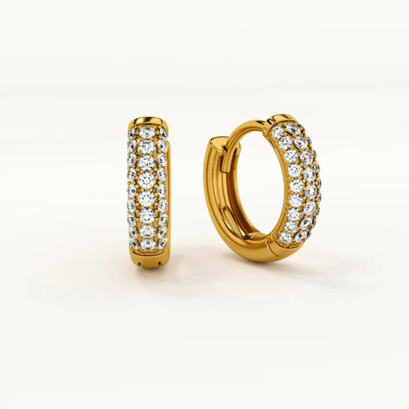 Classic Pave Set Sparkling Hoop Earrings 925 Sterling Silver Yellow Plated