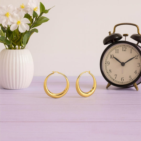Classic Bold Round Hoop Earrings 925 Sterling Silver Yellow Plated