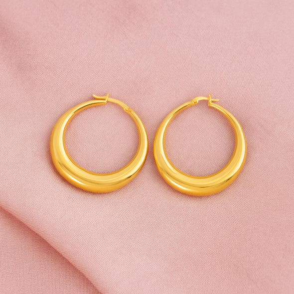 Classic Bold Round Hoop Earrings 925 Sterling Silver Yellow Plated