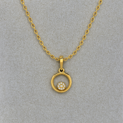 White Stone Round Halo Pendant Necklace 925 Sterling Silver Yellow Plated