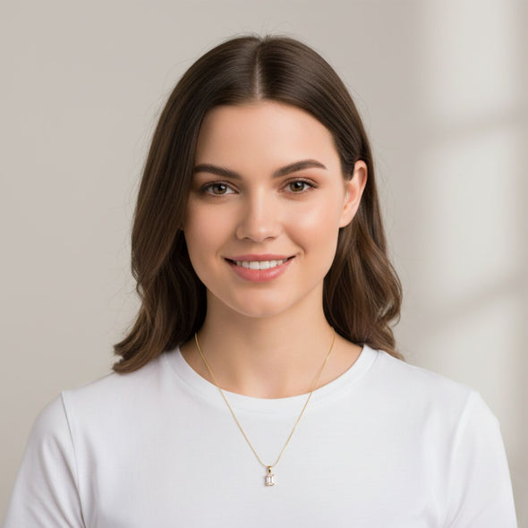 Princess-Cut Pink Stone Necklace 925 Sterling Silver Yellow Plated