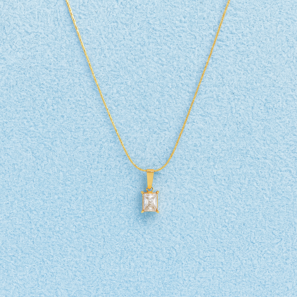 Princess-Cut Pink Stone Necklace 925 Sterling Silver Yellow Plated