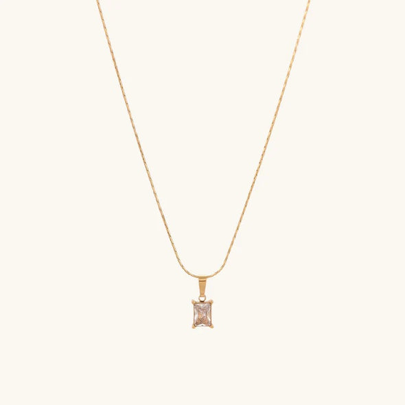 Princess-Cut Pink Stone Necklace 925 Sterling Silver Yellow Plated