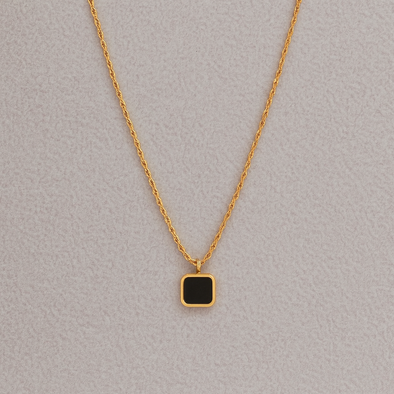 Black Onyx Square Necklace 925 Sterling Silver Yellow Plated
