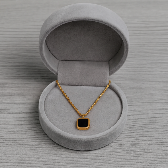 Black Onyx Square Necklace 925 Sterling Silver Yellow Plated