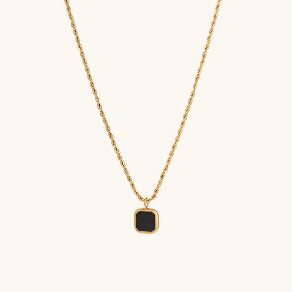 Black Onyx Square Necklace 925 Sterling Silver Yellow Plated