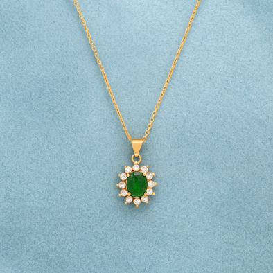 Emerald Halo Necklace 925 Sterling Silver Yellow Plated