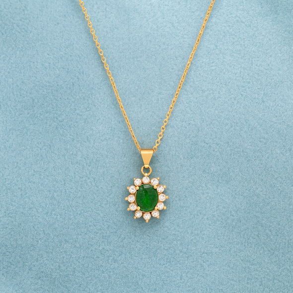 Emerald Halo Necklace 925 Sterling Silver Yellow Plated