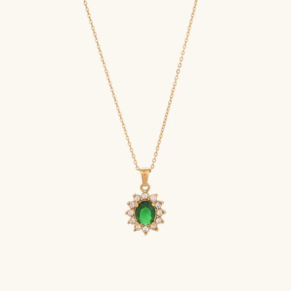 Emerald Halo Necklace 925 Sterling Silver Yellow Plated