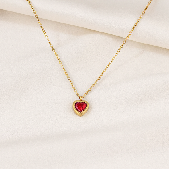 Red Heart Necklace 925 Sterling Silver Yellow Plated
