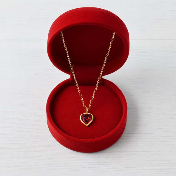 Red Heart Necklace 925 Sterling Silver Yellow Plated