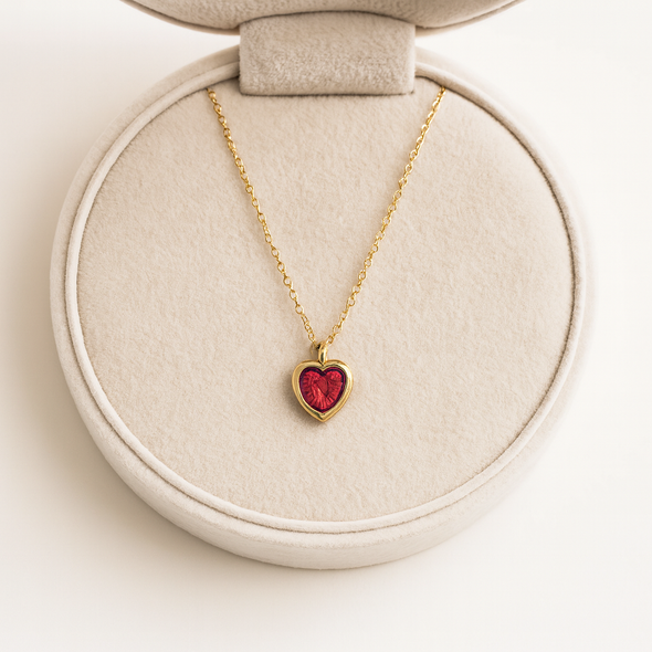 Red Heart Necklace 925 Sterling Silver Yellow Plated