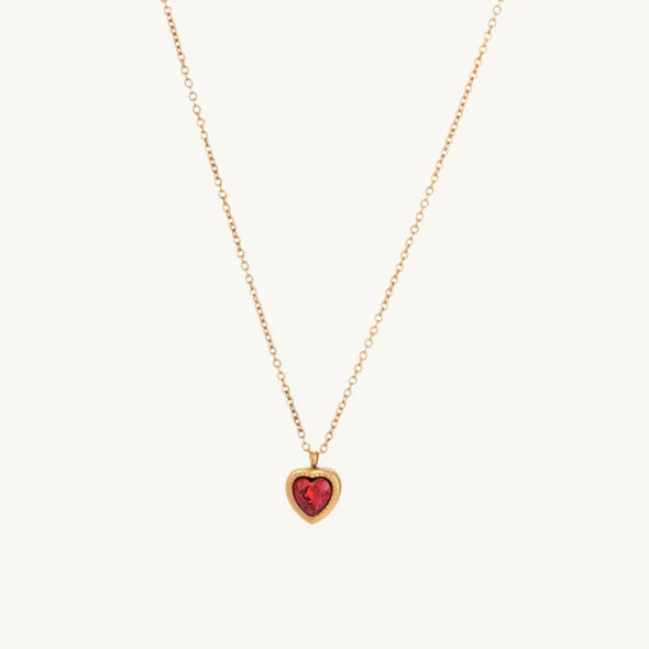 Red Heart Necklace 925 Sterling Silver Yellow Plated