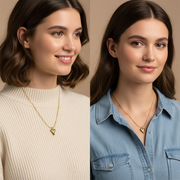 Gold Puffy Heart Necklace 925 Sterling Silver Yellow Plated