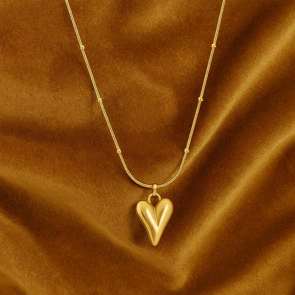 Gold Puffy Heart Necklace 925 Sterling Silver Yellow Plated