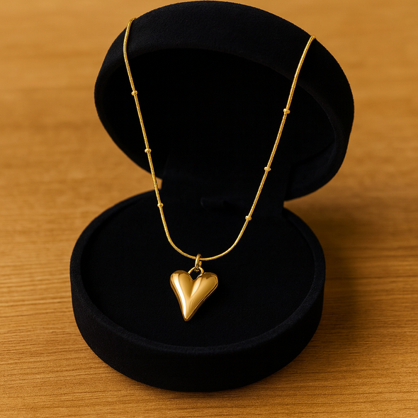 Gold Puffy Heart Necklace 925 Sterling Silver Yellow Plated
