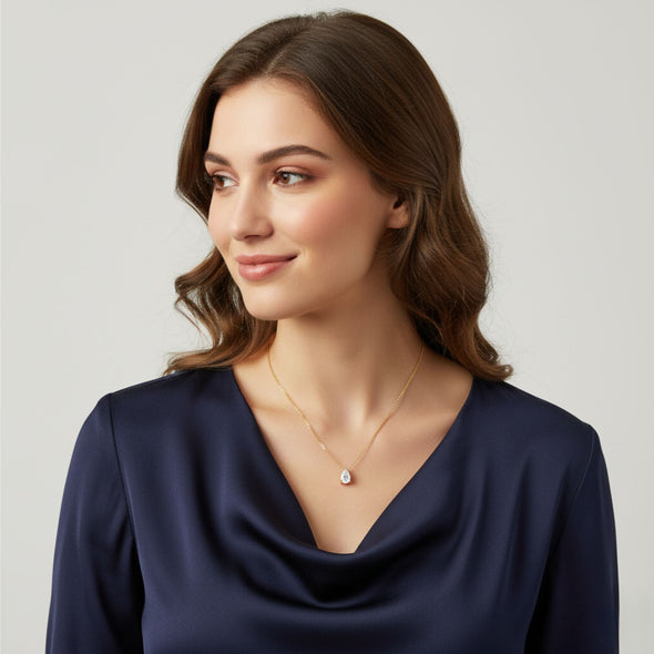 Teardrop White Stone Necklace 925 Sterling Silver Yellow Plated