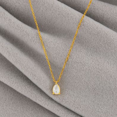 Teardrop White Stone Necklace 925 Sterling Silver Yellow Plated