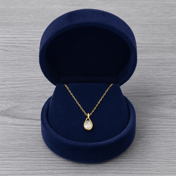 Teardrop White Stone Necklace 925 Sterling Silver Yellow Plated