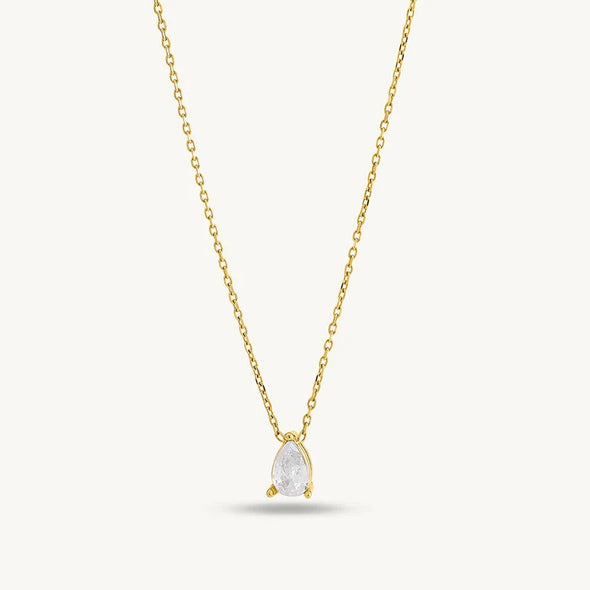 Teardrop White Stone Necklace 925 Sterling Silver Yellow Plated