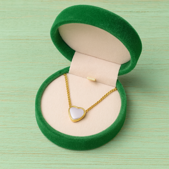 White Heart Mother of Pearl Necklace 925 Sterling Silver Yellow Plated