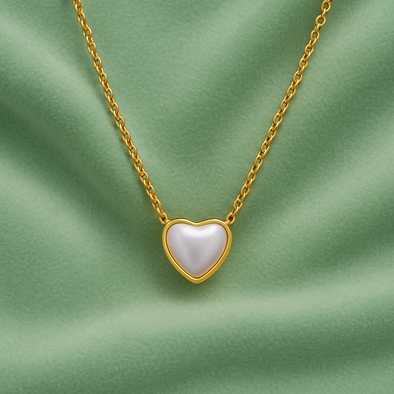 White Heart Mother of Pearl Necklace 925 Sterling Silver Yellow Plated