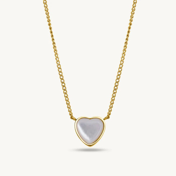 White Heart Mother of Pearl Necklace 925 Sterling Silver Yellow Plated
