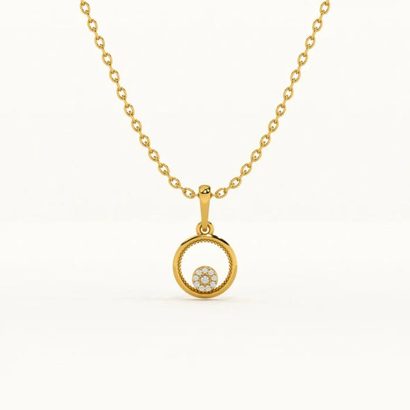 White Stone Round Halo Pendant Necklace 925 Sterling Silver Yellow Plated