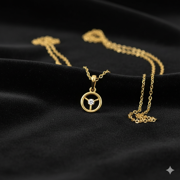 White Stone Tri-Flower Circle Necklace 925 Sterling Silver Yellow Plated