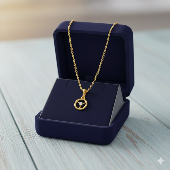 White Stone Tri-Flower Circle Necklace 925 Sterling Silver Yellow Plated