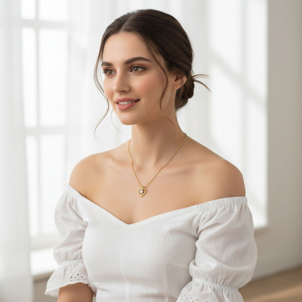 Dual-Tone Open Heart Necklace 925 Sterling Silver Yellow Plated