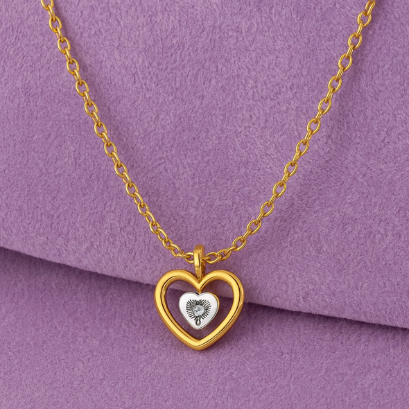Dual-Tone Open Heart Necklace 925 Sterling Silver Yellow Plated