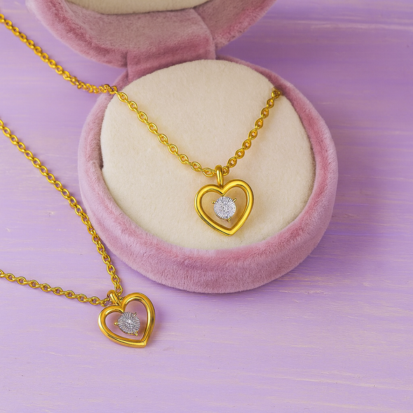 Dual-Tone Open Heart Necklace 925 Sterling Silver Yellow Plated