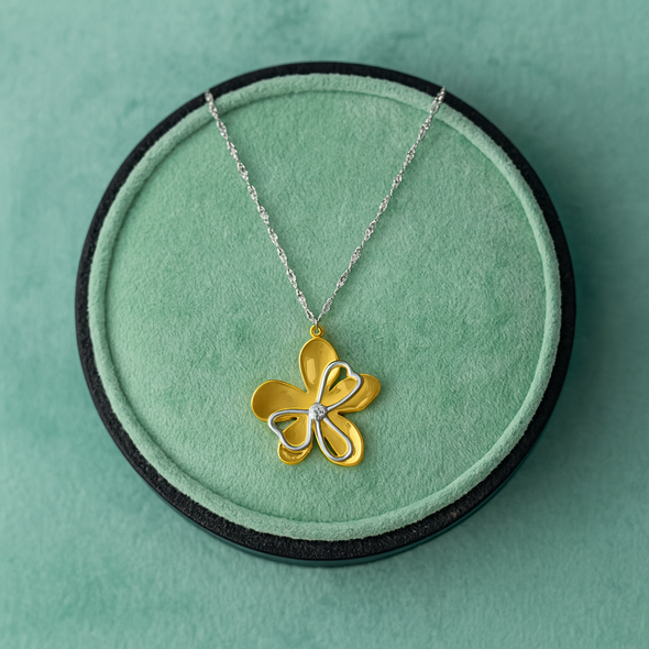 Dual-Tone Flower Necklace 925 Sterling Silver Yellow Plated