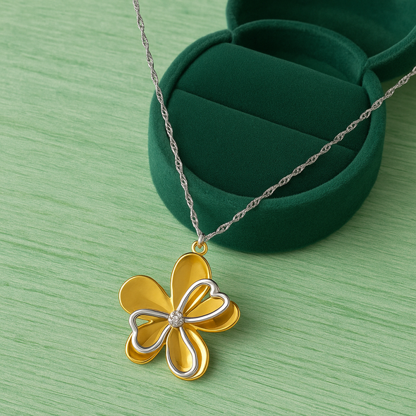 Dual-Tone Flower Necklace 925 Sterling Silver Yellow Plated