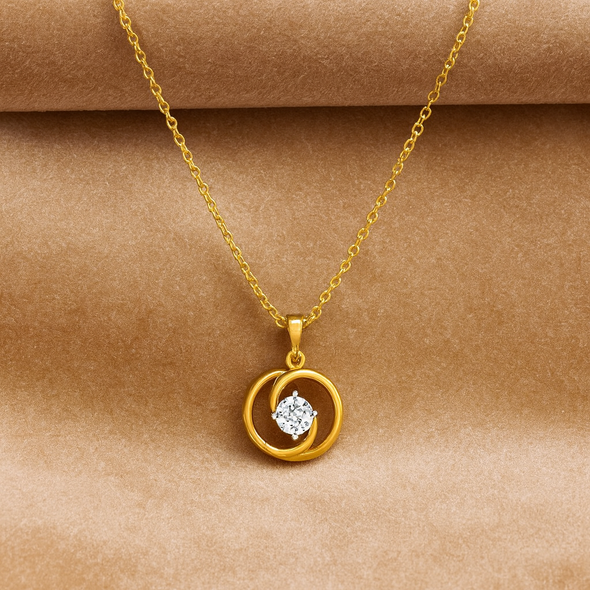 Classic Round Solitaire Necklace 925 Sterling Silver Yellow Plated