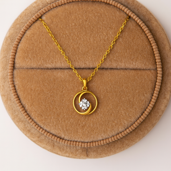 Classic Round Solitaire Necklace 925 Sterling Silver Yellow Plated