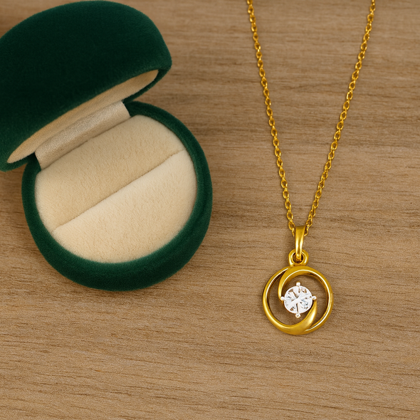 Classic Round Solitaire Necklace 925 Sterling Silver Yellow Plated