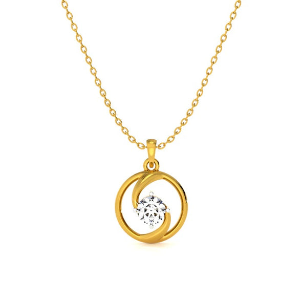 Classic Round Solitaire Necklace 925 Sterling Silver Yellow Plated