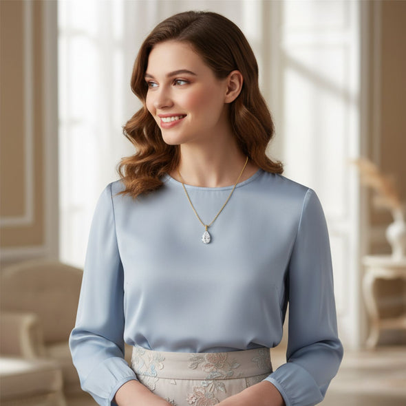 Teardrop Solitaire Necklace 925 Sterling Silver Yellow Plated