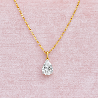 Teardrop Solitaire Necklace 925 Sterling Silver Yellow Plated