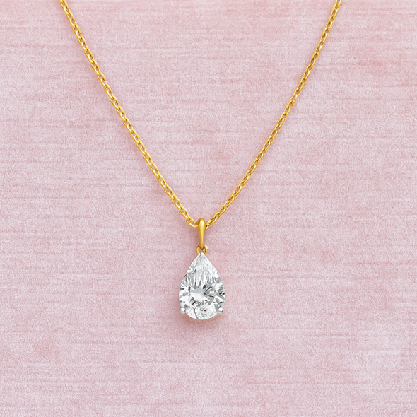 Teardrop Solitaire Necklace 925 Sterling Silver Yellow Plated