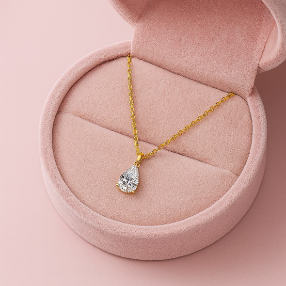 Teardrop Solitaire Necklace 925 Sterling Silver Yellow Plated
