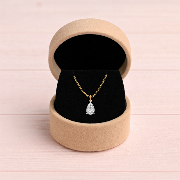 Teardrop Solitaire Necklace 925 Sterling Silver Yellow Plated
