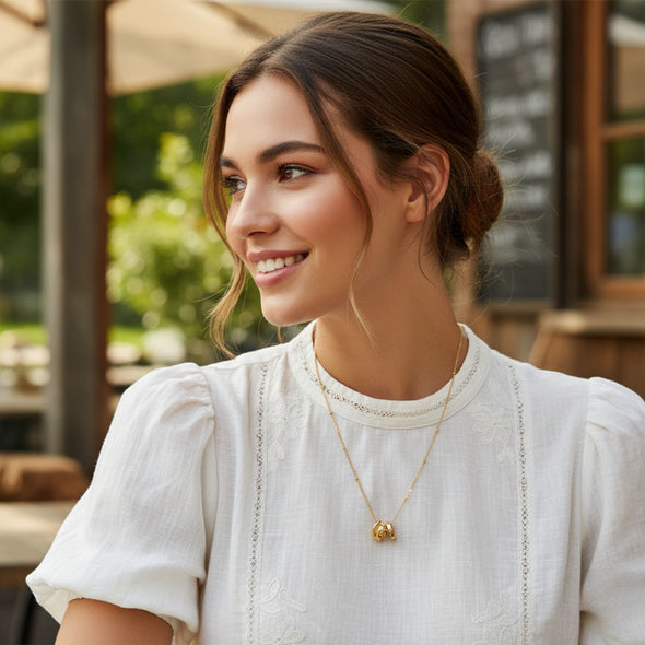 Triple Bead Necklace 925 Sterling Silver Yellow Plated