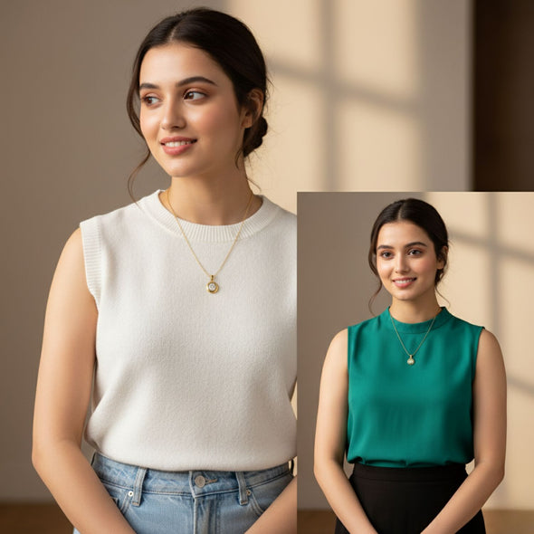 Round Bezel Solitaire Necklace 925 Sterling Silver Yellow Plated