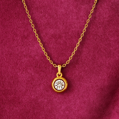 Round Bezel Solitaire Necklace 925 Sterling Silver Yellow Plated